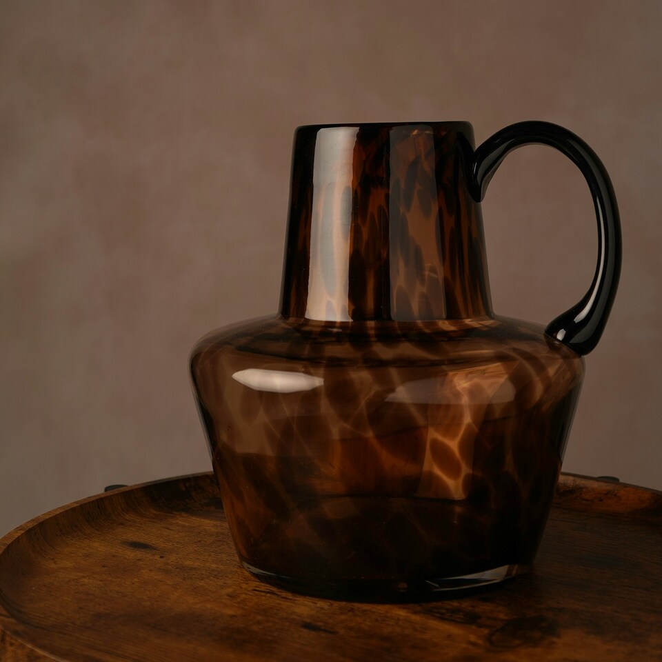 image 1 of Hestia Glass Jug Style Vase With Handle - Mocha