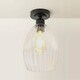 image 4 of ValueLights Cheltenham Black Flush Ceiling Light Ribbed Shade and Bulb