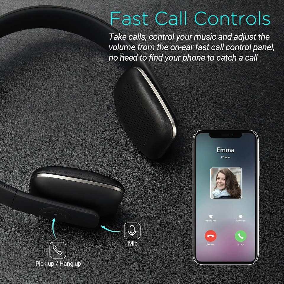 image 1 of Bluetooth Wireless Rechargeable On Ear Headphones with Mic, Ultra Lightweight, NFC - August EP636 | Black