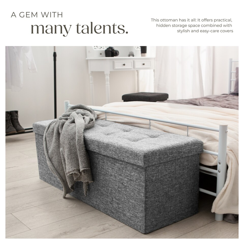 image 1 of Stool - foldable, padded, polyester, large storage space, 110 x 38 x 38 cm | Grey | light grey | 110 x 38 x 38 cm | 1
