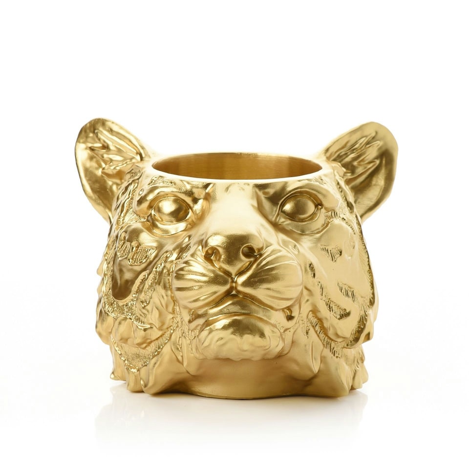 image 1 of Gold Finish Tiger Planter Gold