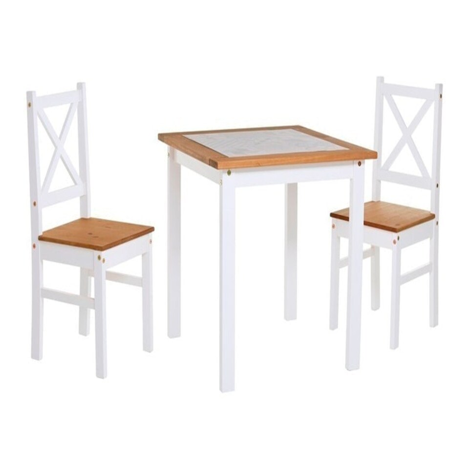 image 1 of Salvador 1+2 Tile Top Dining Set - White/Distressed Waxed Pine White