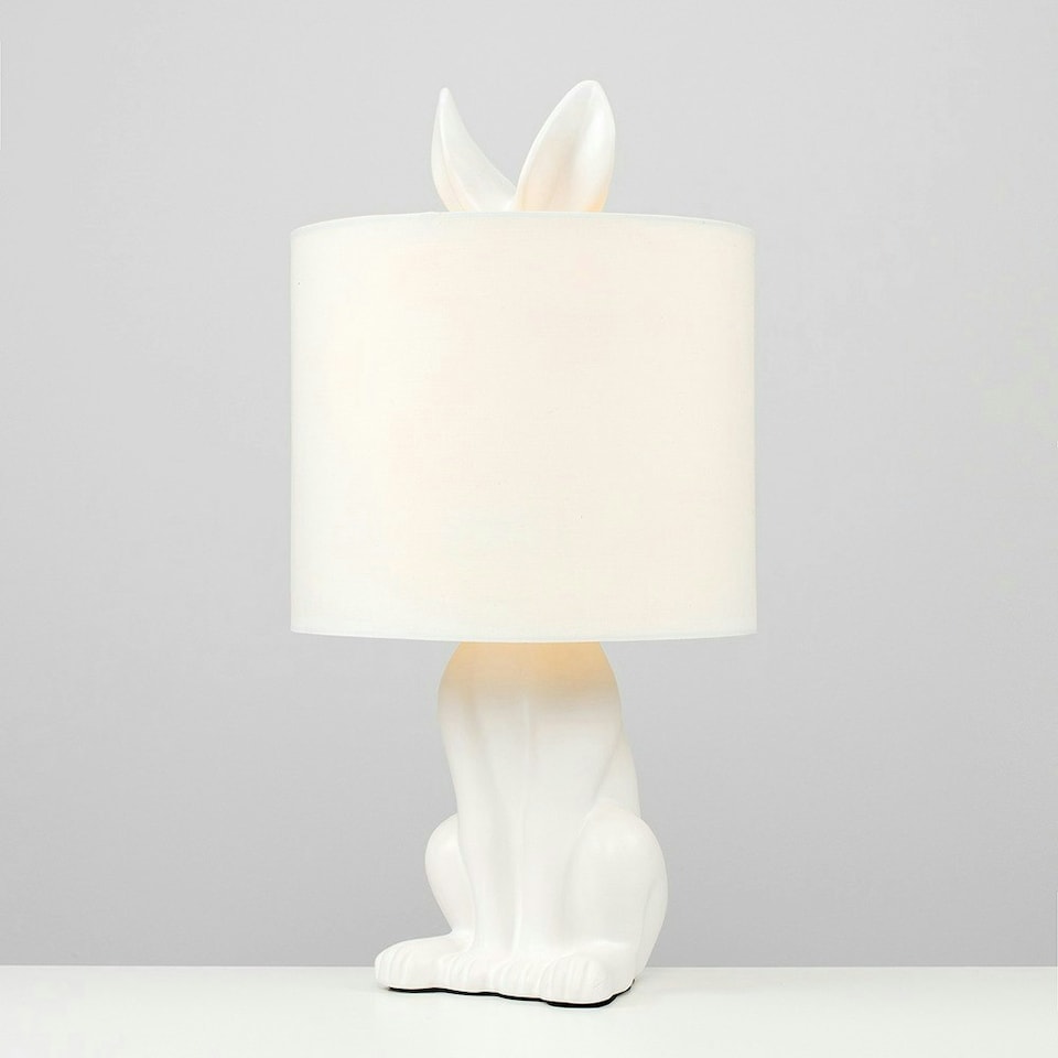 image 1 of ValueLights Lepus Pair of Modern White Ceramic Rabbit/Hare Table Lamps with White Shade with LED Bulb