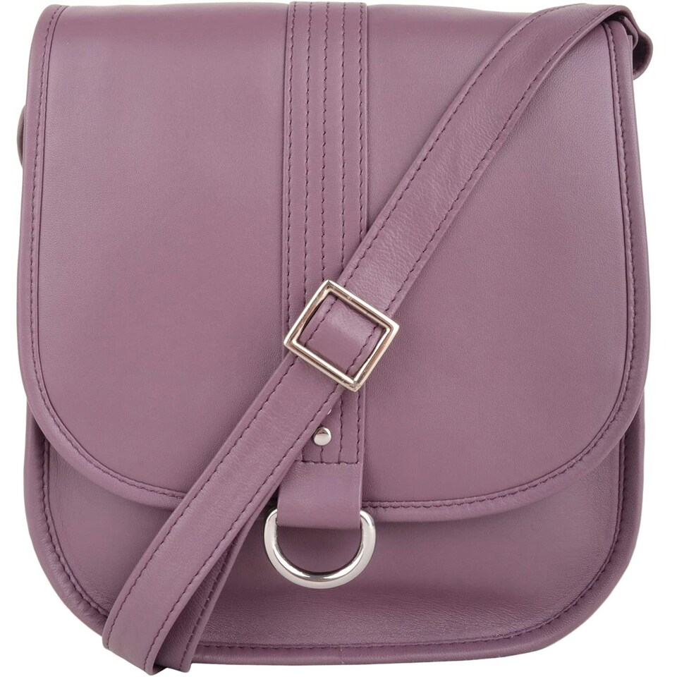 image 1 of Genuine Soft Leather Sadle Bag Style Crossbody Shoulder Handbag Purple | Grape