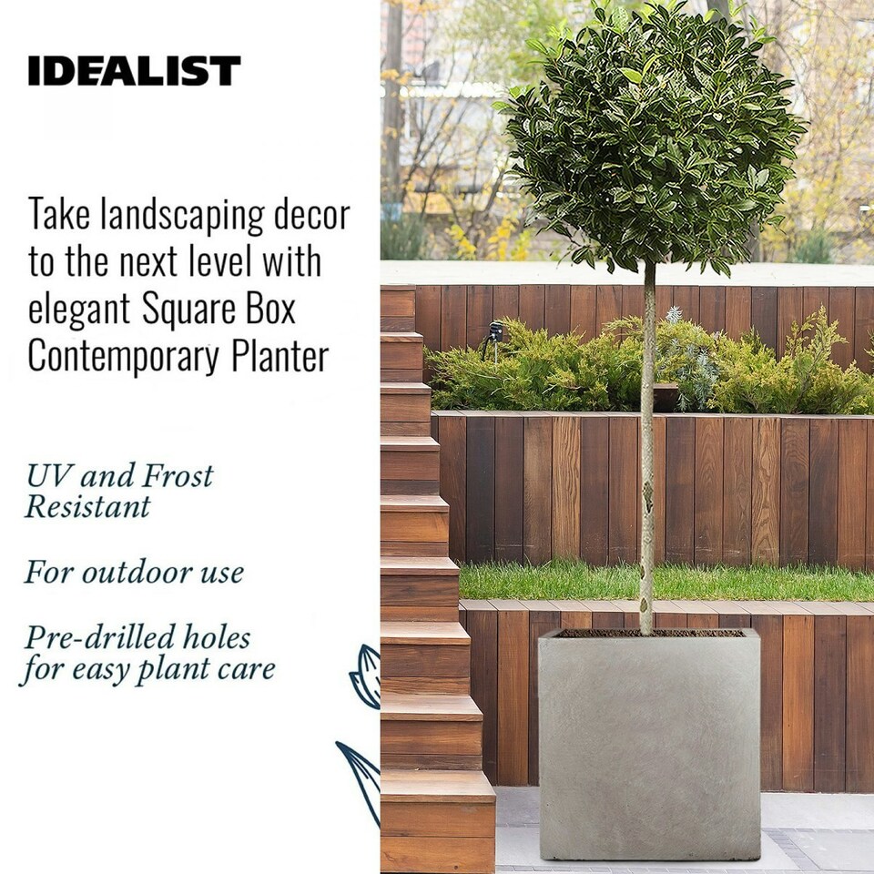 image 1 of Square Box Grey Light Concrete Garden Planter H50 L50 W50 cm, 126 ltrs Cap.
