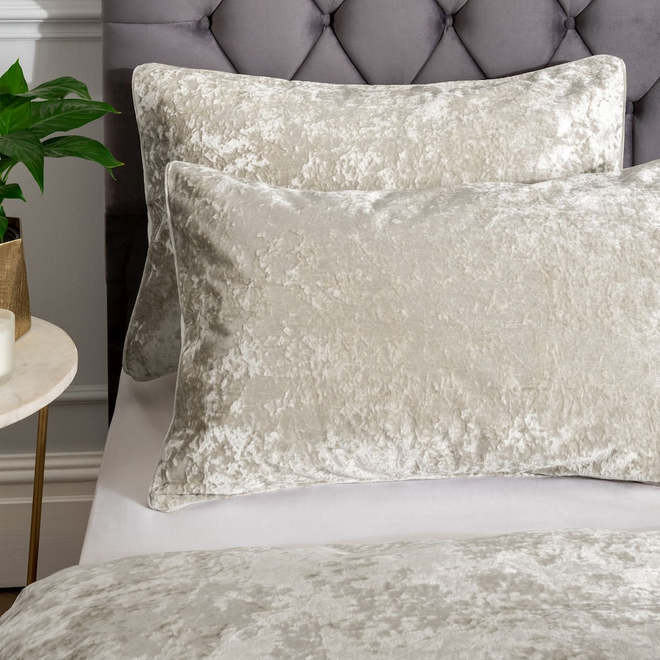 image 1 of Crushed Velvet Duvet Cover Set | Cream | Natural | Super King