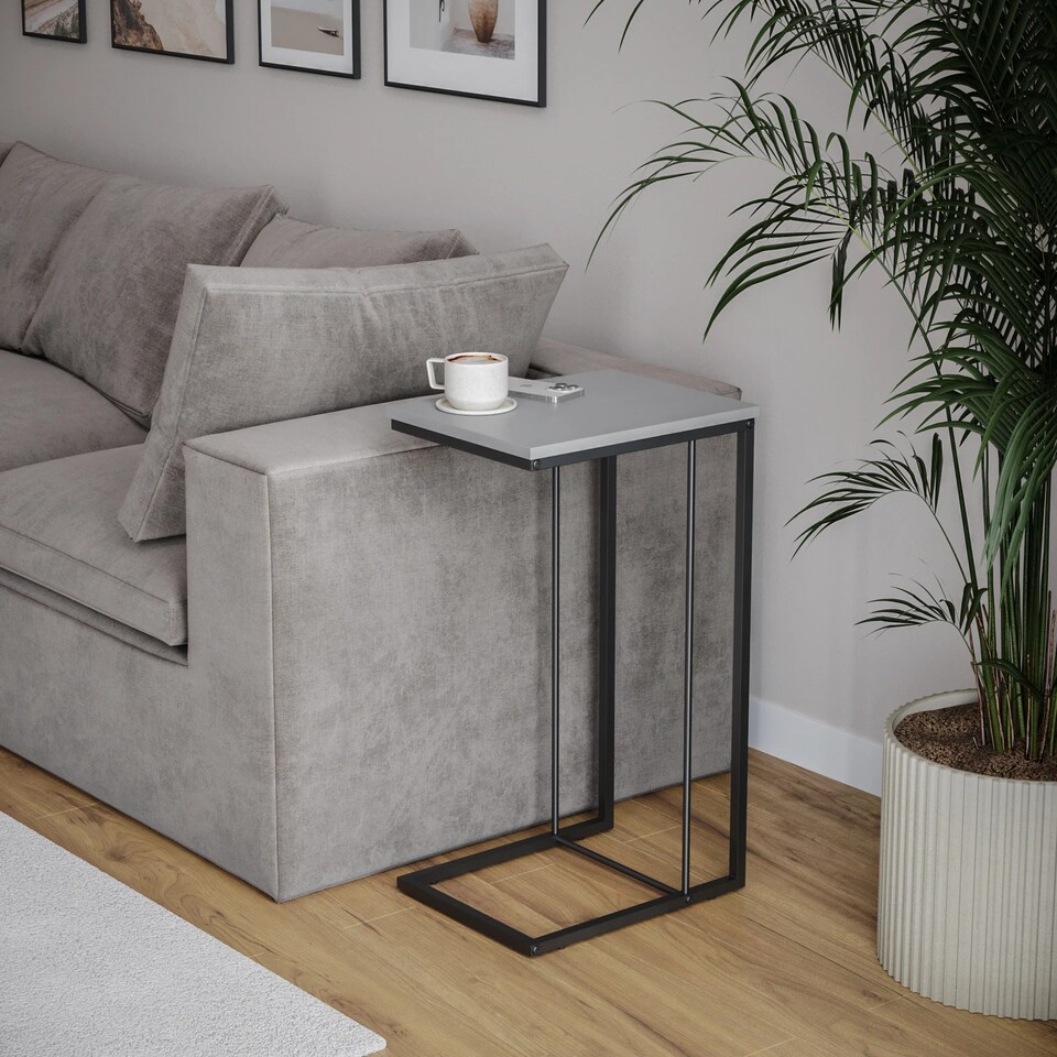 image 1 of C Shaped Side End Table Coffee Snack Living Room Bedside Under Sofa Metal Frame | Multi | Grey | 1