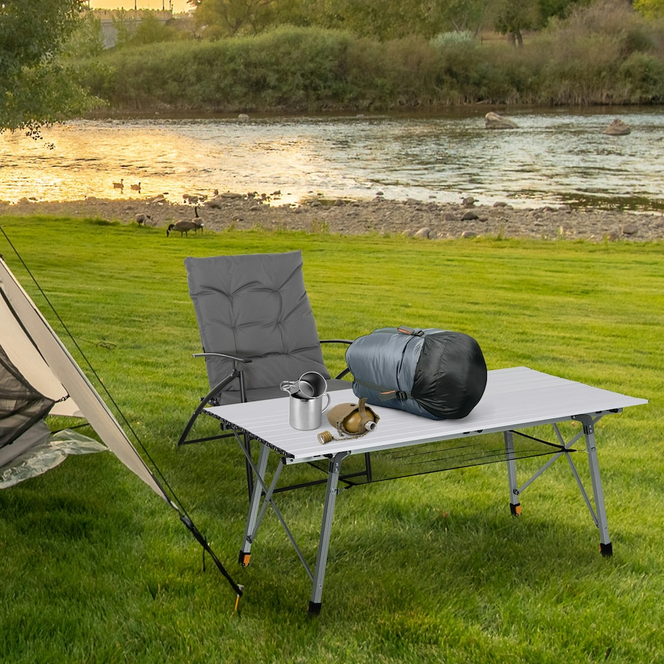 image 1 of Outsunny Portable Roll-up Aluminium Folding Picnic Table Outdoor BBQ Party