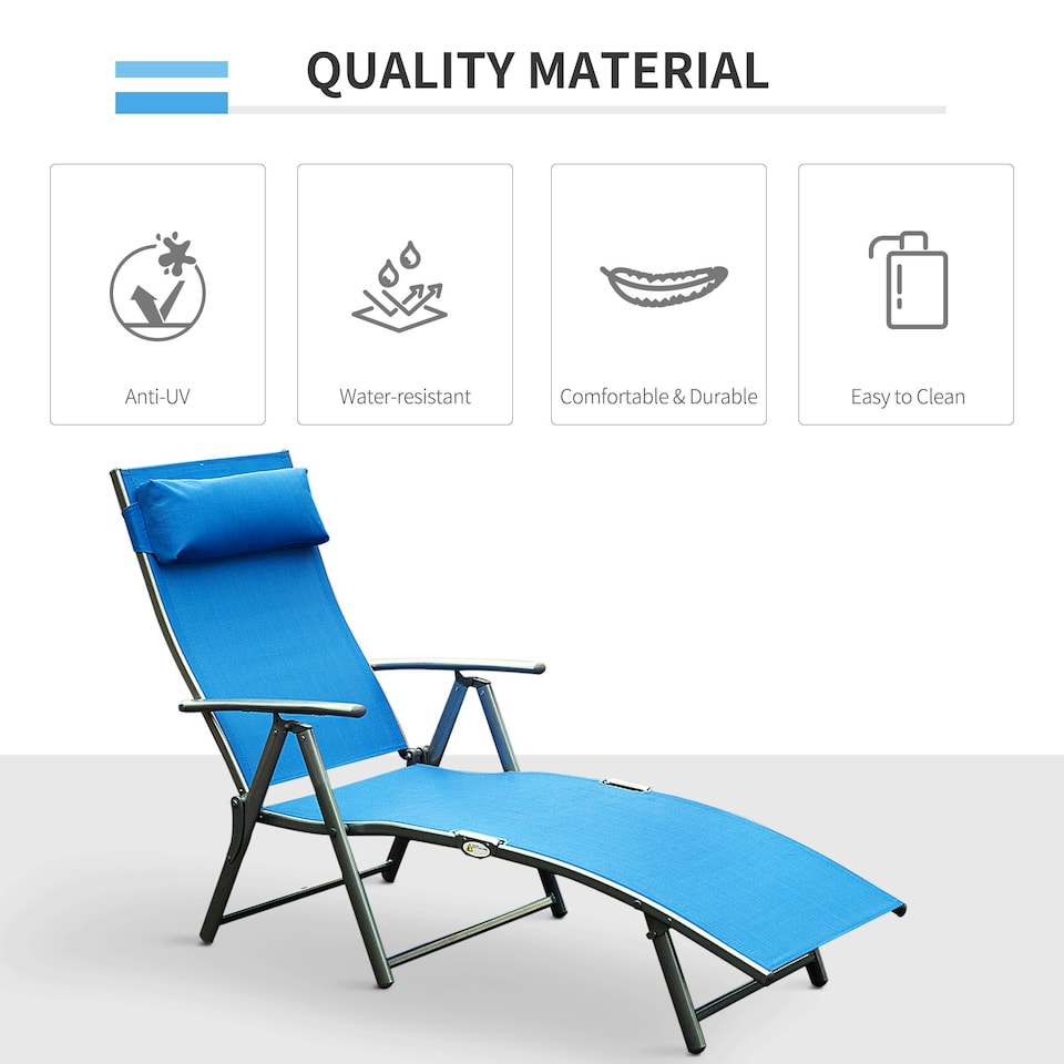 image 1 of Outsunny Sun Lounger Recliner Foldable 7 Levels Texteline Blue