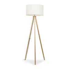 ValueLights Barbro Wood Tripod Floor Lamp Cream Boucle Shade & Bulb