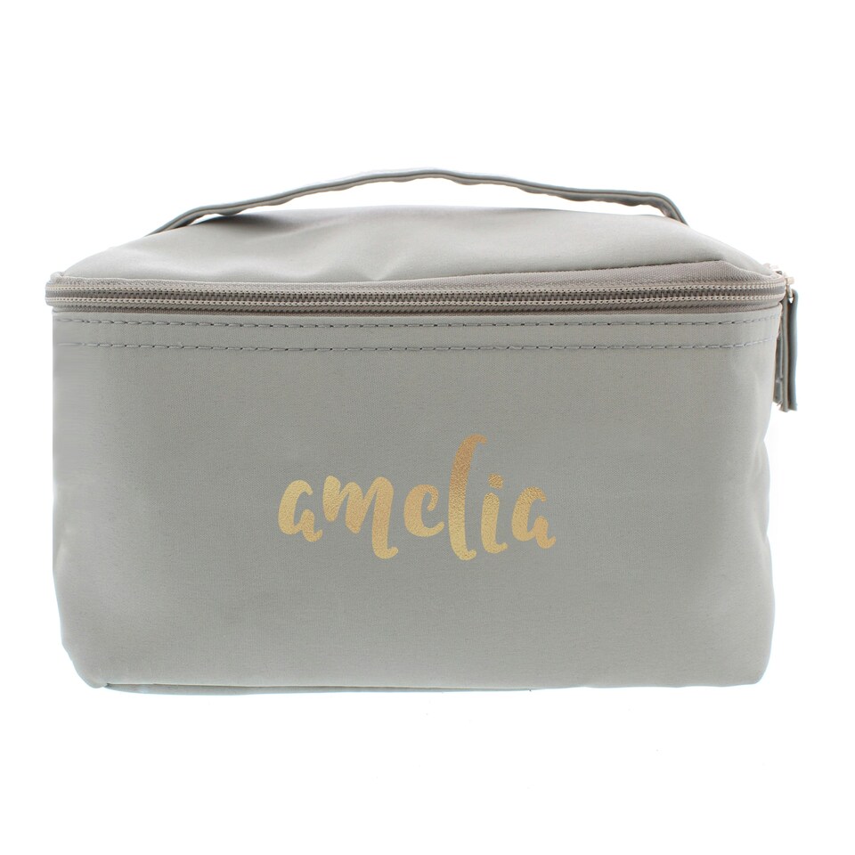 image 1 of Personalised Gold Name Grey Toiletry Bag Grey