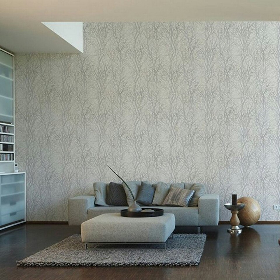 image 1 of AS Creation Tree Branch Textured Wallpaper - White/Silver - 10m x 53cm White
