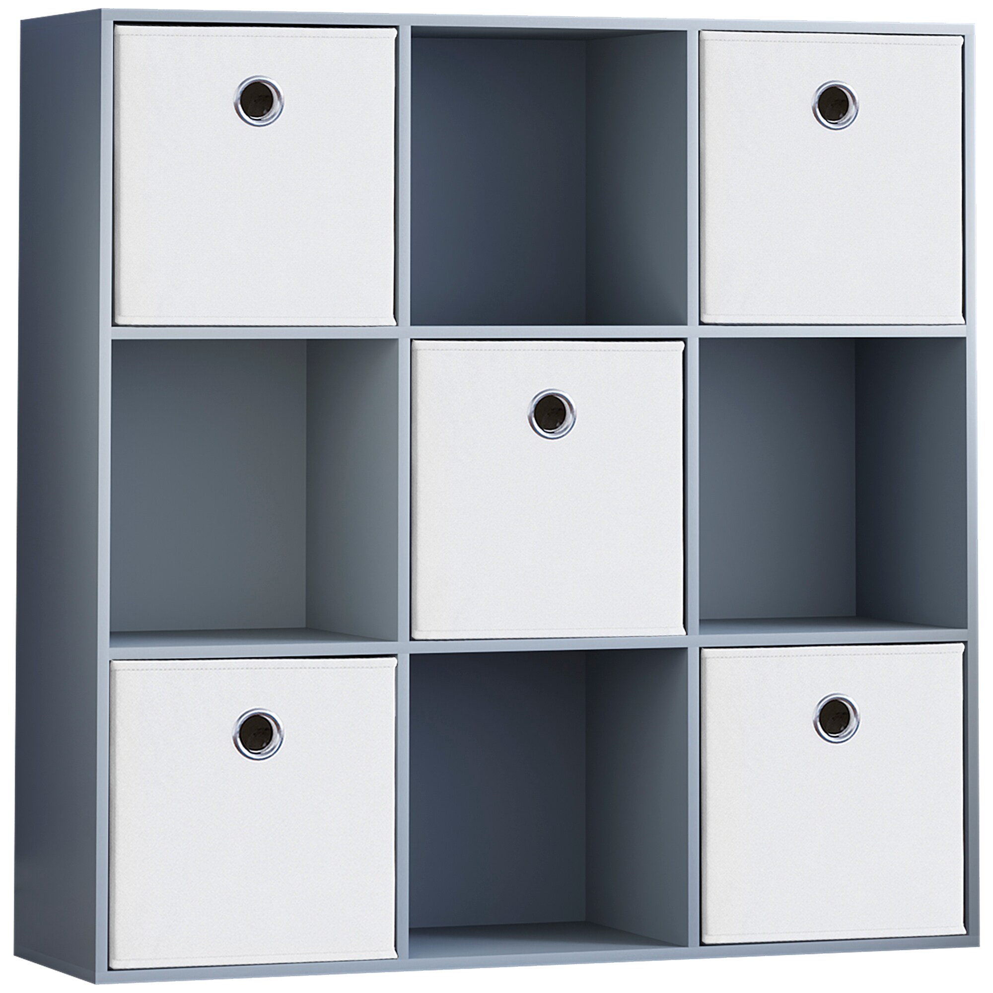 Vida Designs Durham 3x3 Cube Storage Unit, Grey & Set of 5 White Cube Storage Baskets