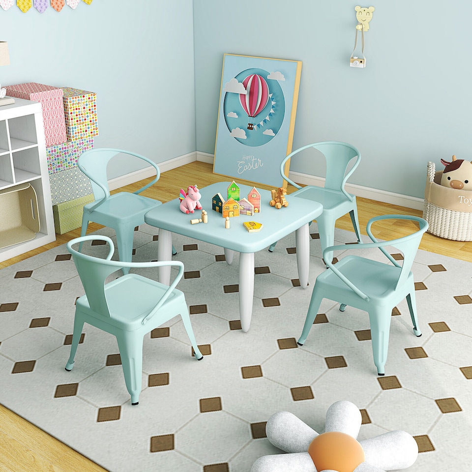 image 1 of COSTWAY Steel Kids Chair Set of 2 with Backrest Blue