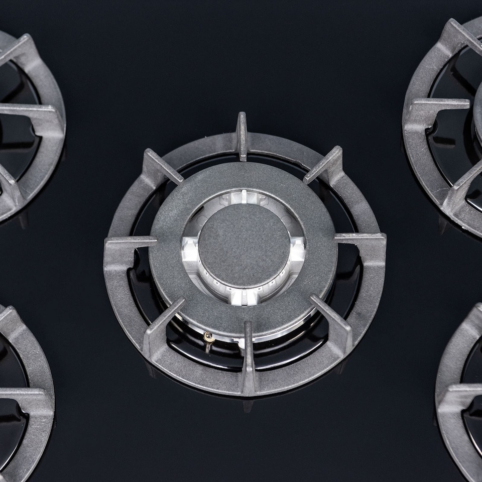 image 1 of SIA R8 70cm Black 5 Burner Gas On Glass Hob With Cast Iron Pan Stands