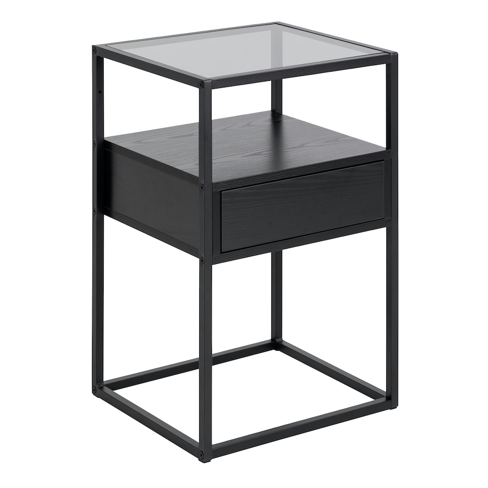 image 1 of Randolf Bedside Table in Black with Smoked Glass