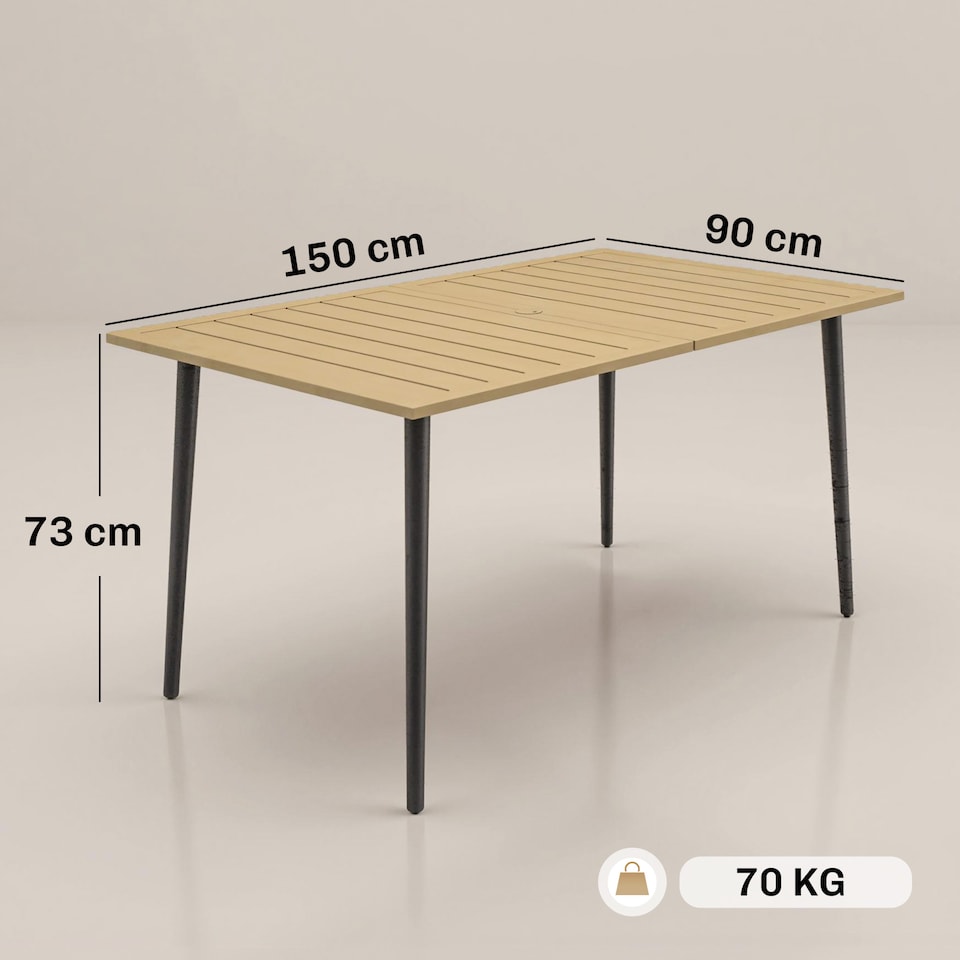 image 1 of Outsunny 150 x 90cm Garden Dining Table with Parasol Hole, Table Only, Brown