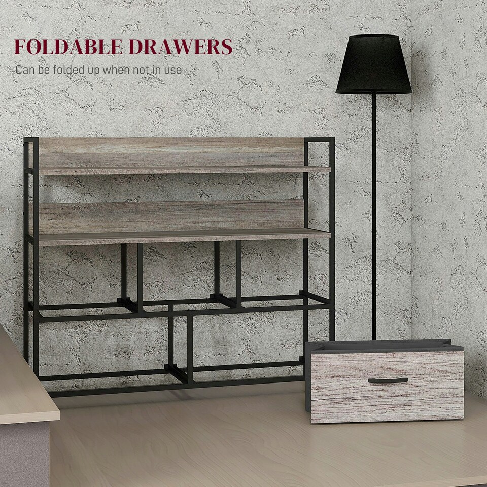 image 1 of HOMCOM Bedroom Chest of Drawers 5 Drawer Dresser w/ Shelves, Grey Wood Effect