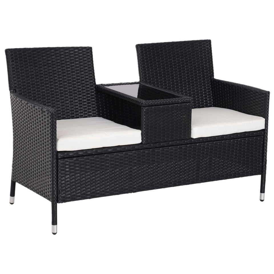 image 1 of Outsunny Rattan Chair Garden Furniture Patio Love Seat Table Grey | Grey