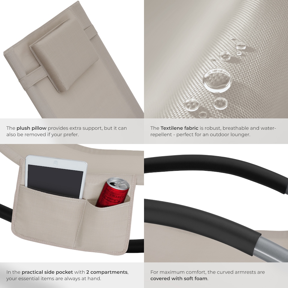 image 1 of Sun Lounger Taya with a Modern Design, Rocking Function and Breathable Surface | Cream | beige | 2