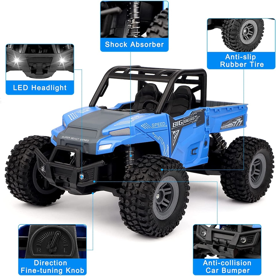 image 1 of Blue 2.4GHz 4WD Remote Control Off-Road RC Car with LED Lights – High-Speed Drift Car, Rechargeable All-Terrain Monster Truck Toy