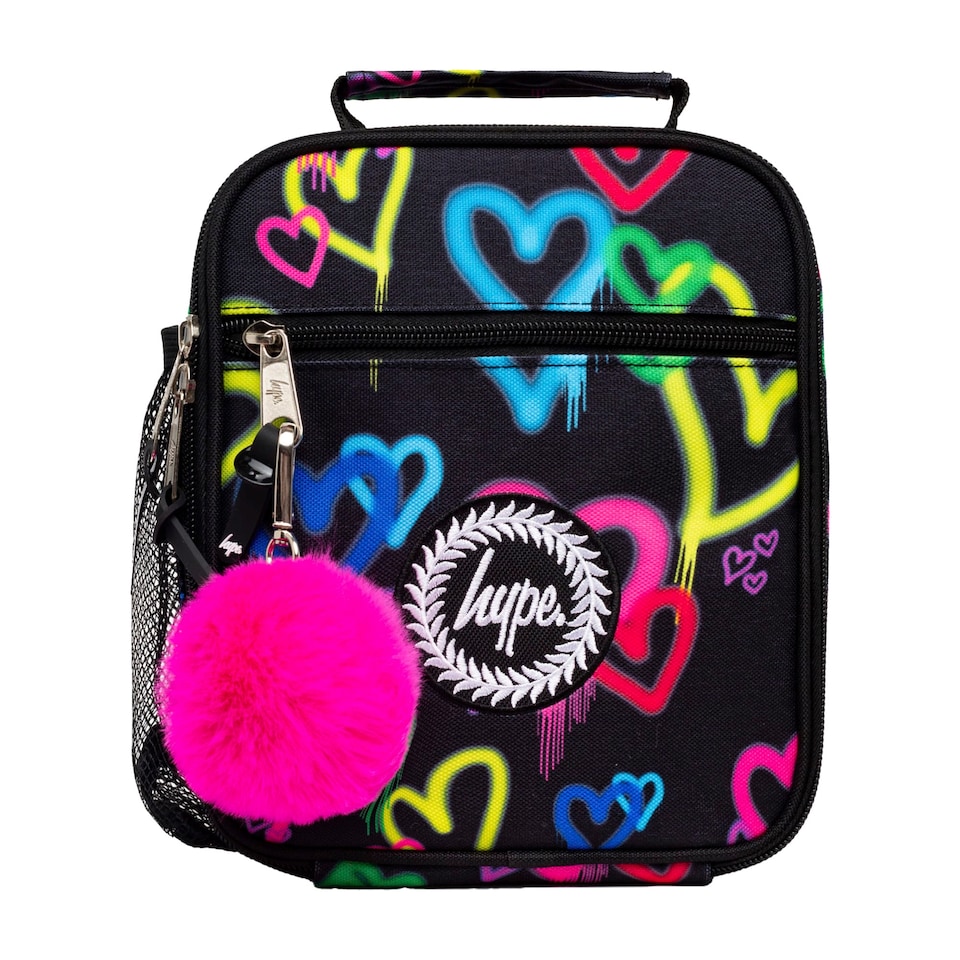 image 1 of Kids Lunch Box Black Graffiti Hearts | Thermal Insulated School Bag 4.5L | Black | Black | One Size | 1