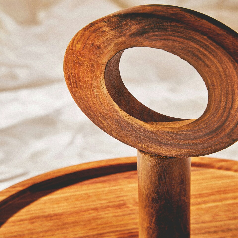 image 1 of Kora Sheesham Wood Two Tier Cake Stand Brown