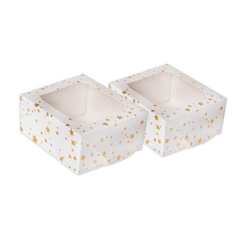 image 1 of Anniversary House Gold Star Square Treat Boxes with Window Pack of 2