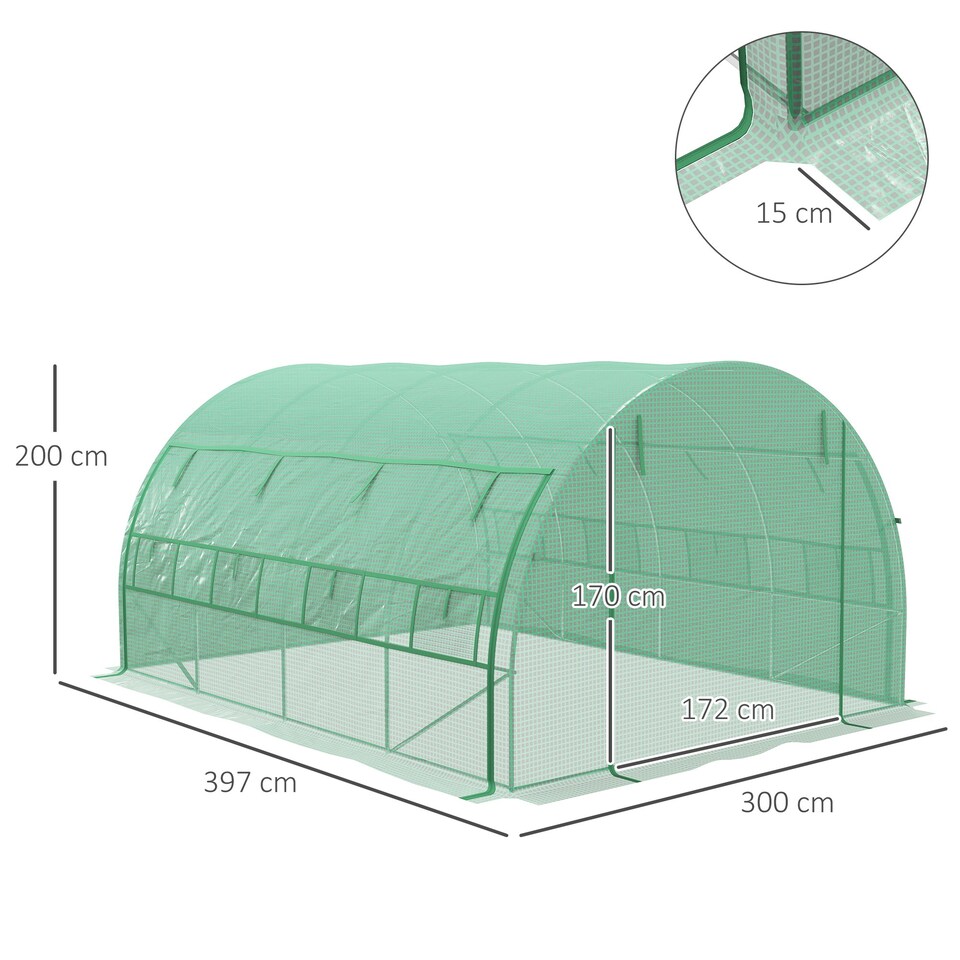image 1 of Outsunny 4 x 3 x 2 m Polytunnel Greenhouse Pollytunnel Tent Steel Frame Green