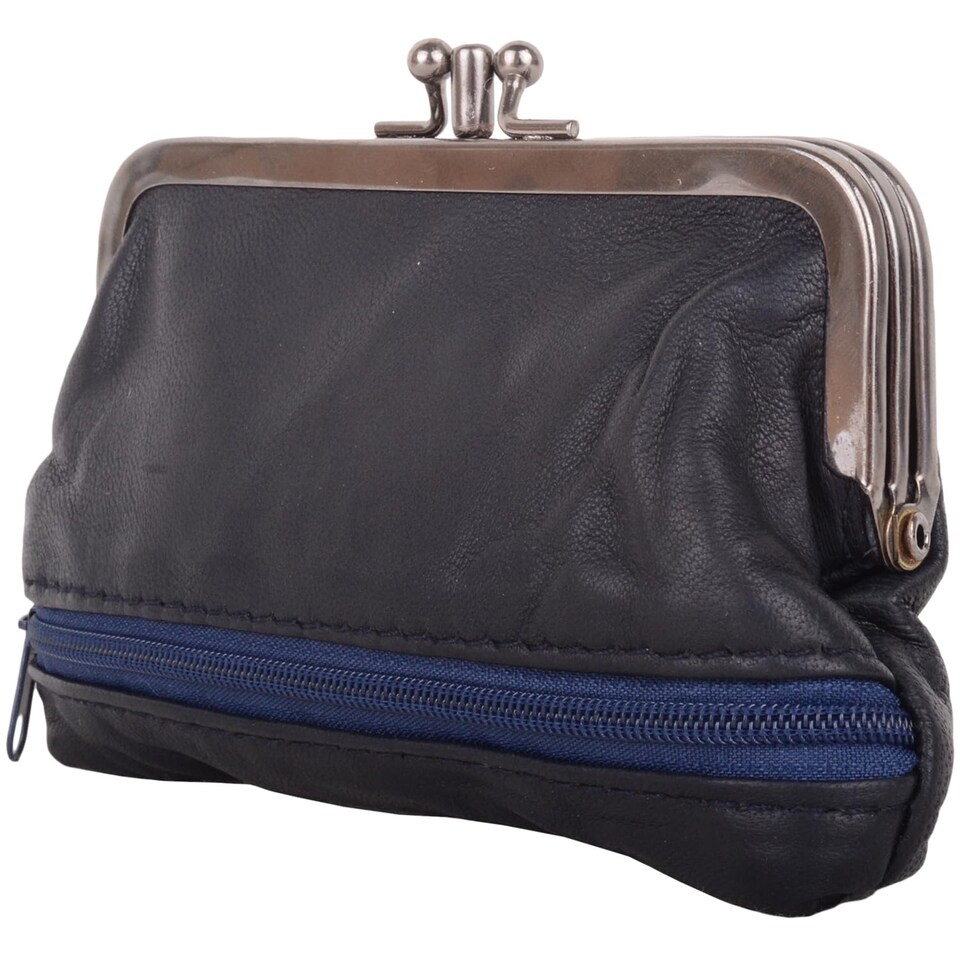 image 1 of Lorenz Womens Super Soft Nappa Leather Double Clip Frame Purse/Coin Holder | Blue | Navy