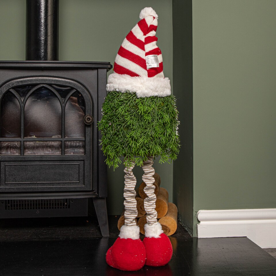 image 1 of 76cm Red and White Christmas Tree Standing Gonk with Striped Hat and Extendable Legs