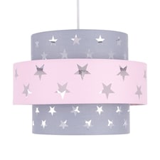 Pink and Grey Star Two Tier Light Shade | Grey | Pink | Large | 1