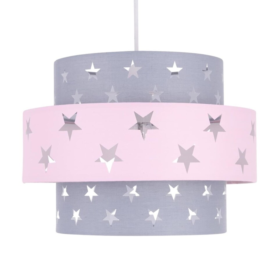 image 1 of Pink and Grey Star Two Tier Light Shade | Grey | Pink | Large | 1