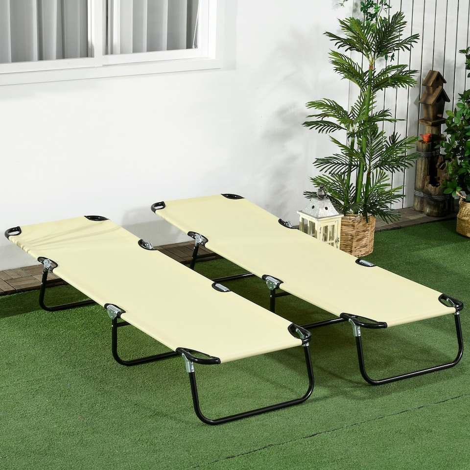 image 1 of Outsunny Folding Sun Loungers Set of 2 with Adjustable Backrest, Beige