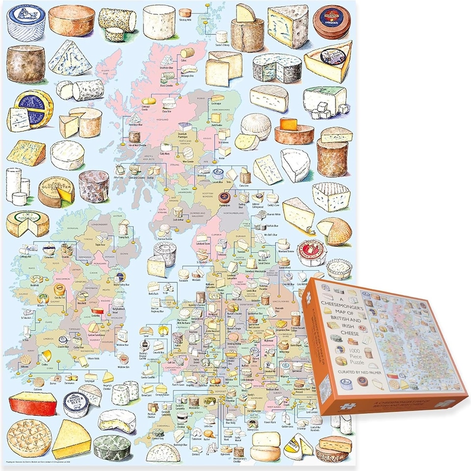 image 1 of A Cheesemonger Map of British and Irish Cheese 1000 Piece Jigsaw Puzzle for all Cheeses Lover by Dominic Beddow