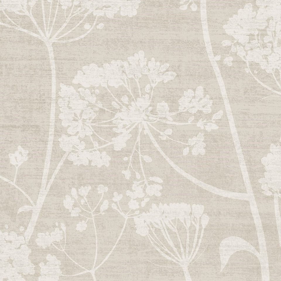 image 1 of Grandeco Cow Parsley Organic Foliage Trail Wallpaper, Natural Taupe | Brown | Natural | 5.32
