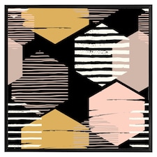 Yellow, white & pink hexagons (Picutre Frame) Black | XS