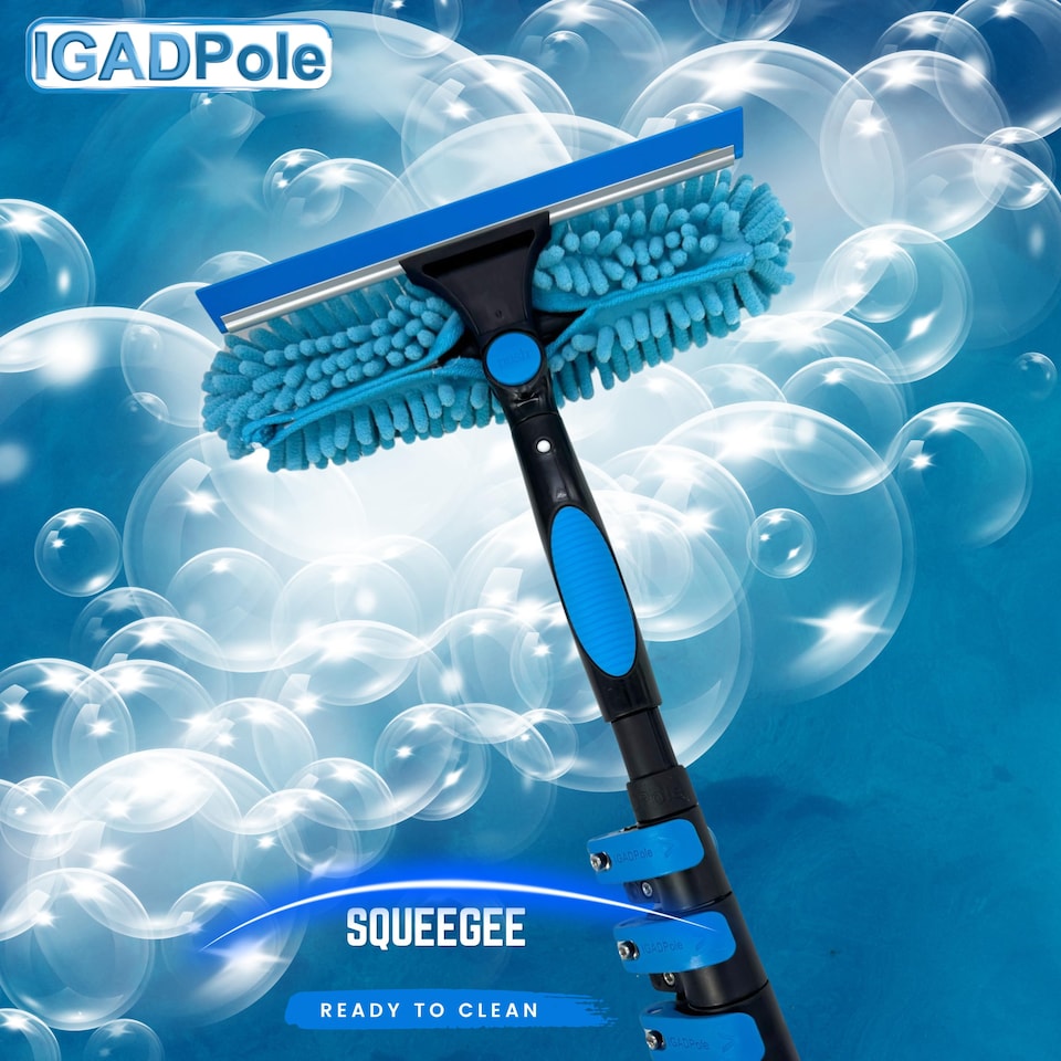image 1 of 10ft Window Squeegee with Extension Pole, Window Cleaner Tool with 2-Stage Telescoping Pole, Window Cleaning Kit with 10ft Pole (3m) & Microfiber Cloths, 2 Blades Replacements & ACME Adapter