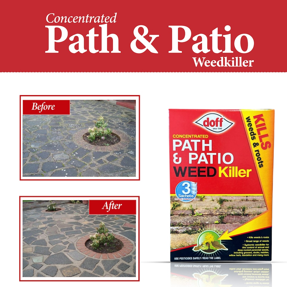 image 1 of Doff Concentrated Path and Patio Weedkiller Outdoor Weed Control Herbicide 3 Sachets