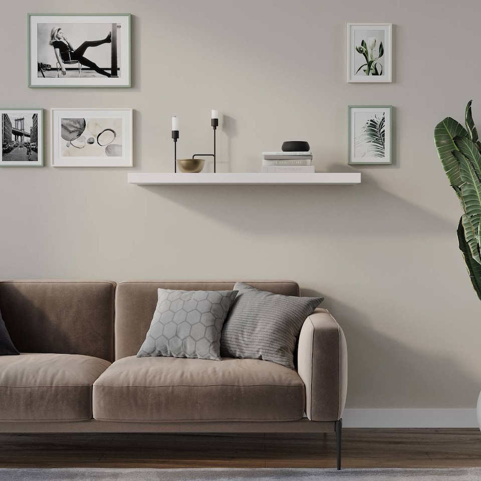 image 1 of Floating Wooden Wall Shelves - 90x23.5cm | White | White & Set of 2 | 2
