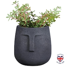 Textured Concrete Effect Washed Black Oval Face Planter Indoor L30.5 D29.5 H29.5 cm, 13.9 ltrs Cap.