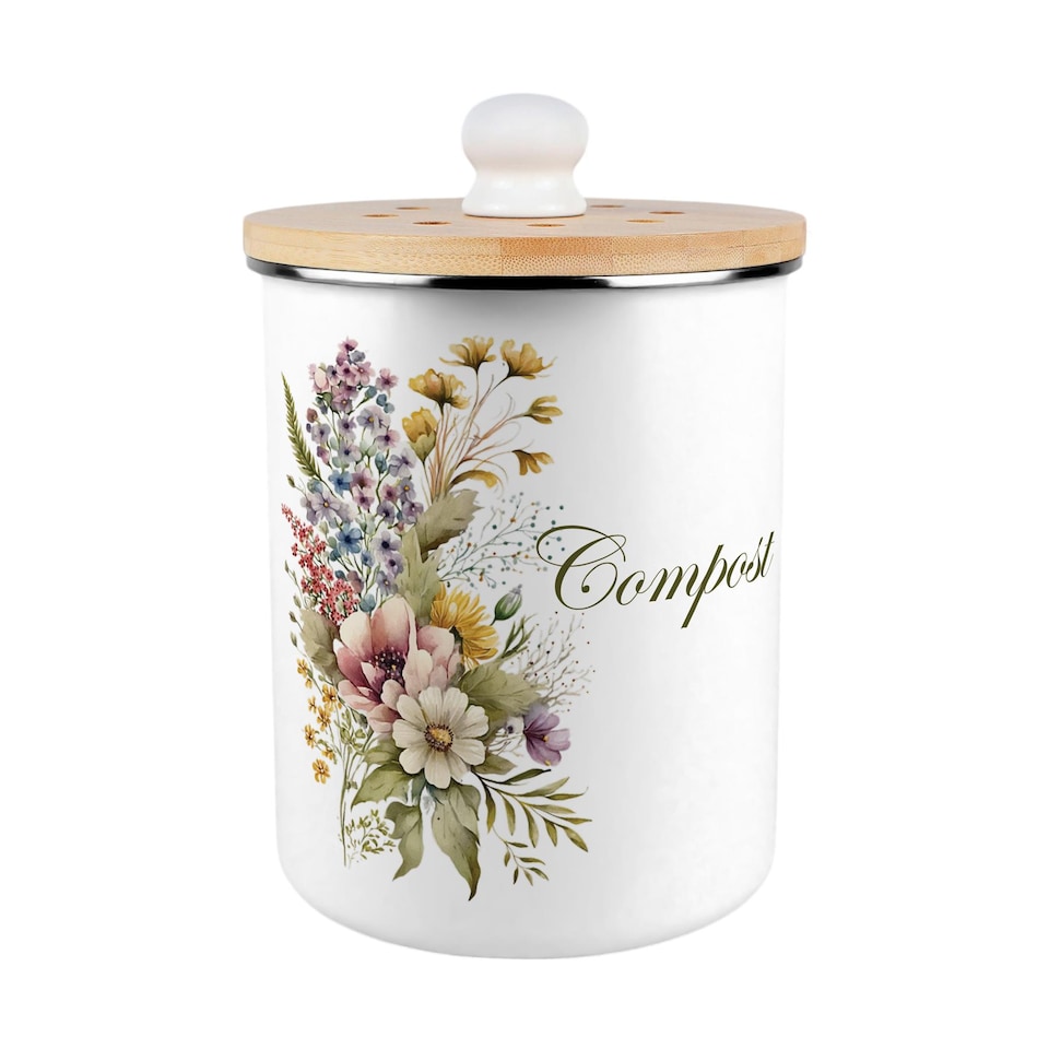 image 1 of Flower Bouquet Compost Caddy - Metal 2L Decorative Kitchen Food Waste Bin