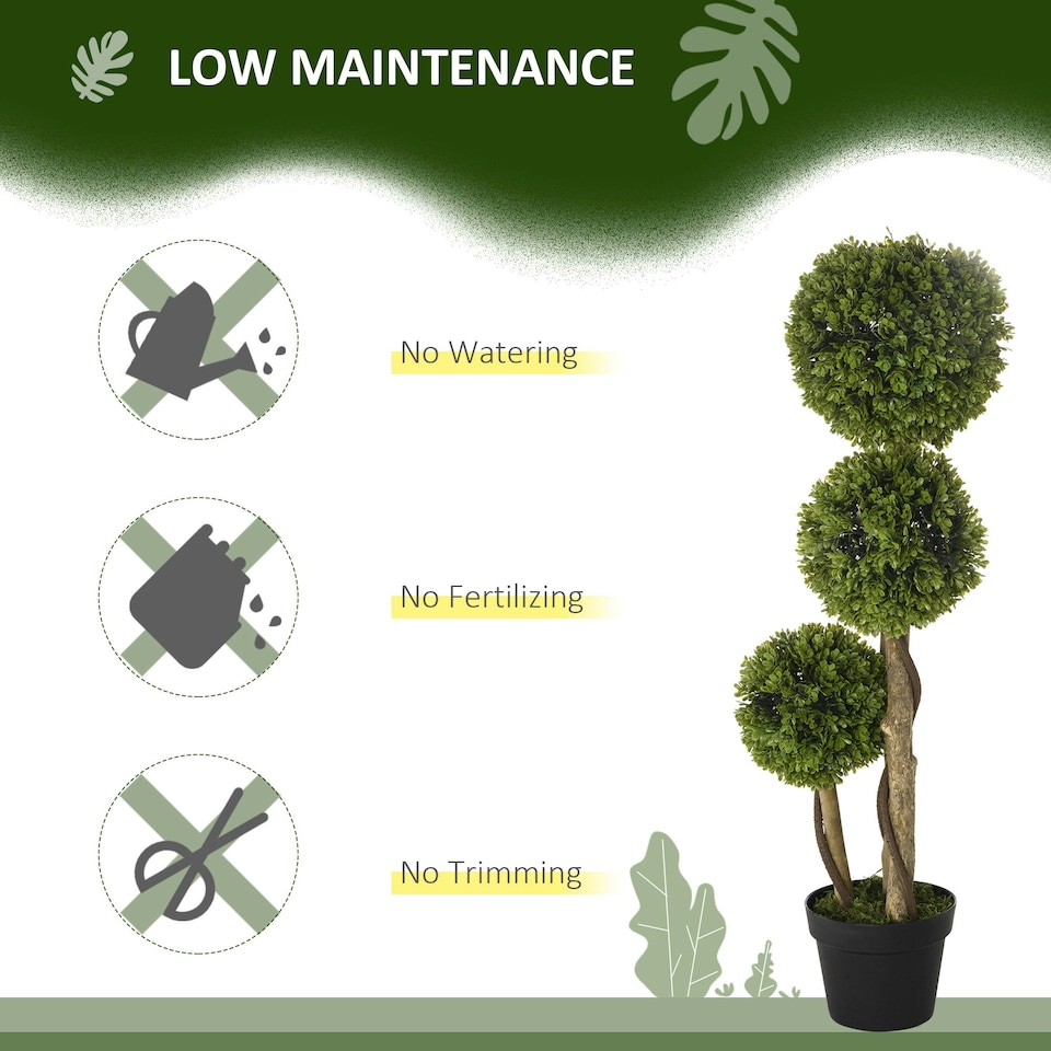 image 1 of HOMCOM Potted Artificial Plants Boxwood Ball Topiary Trees Indoor Outdoor, 90cm
