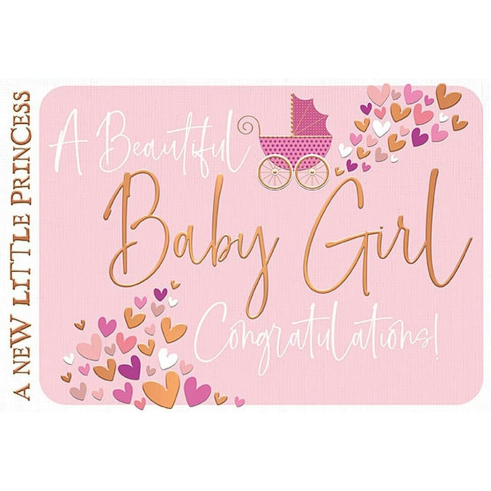 Words 'n' Wishes Traditional Congratulations on New Baby Girl, Birth of Baby Girl, Multi-Coloured, 20.3 x 13.9 cms