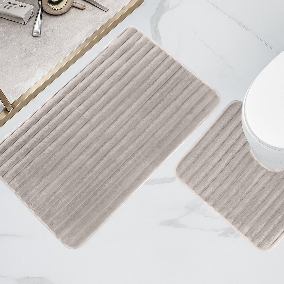image 1 of Ribbed Bath Mat Set in Natural | Brown | Natural