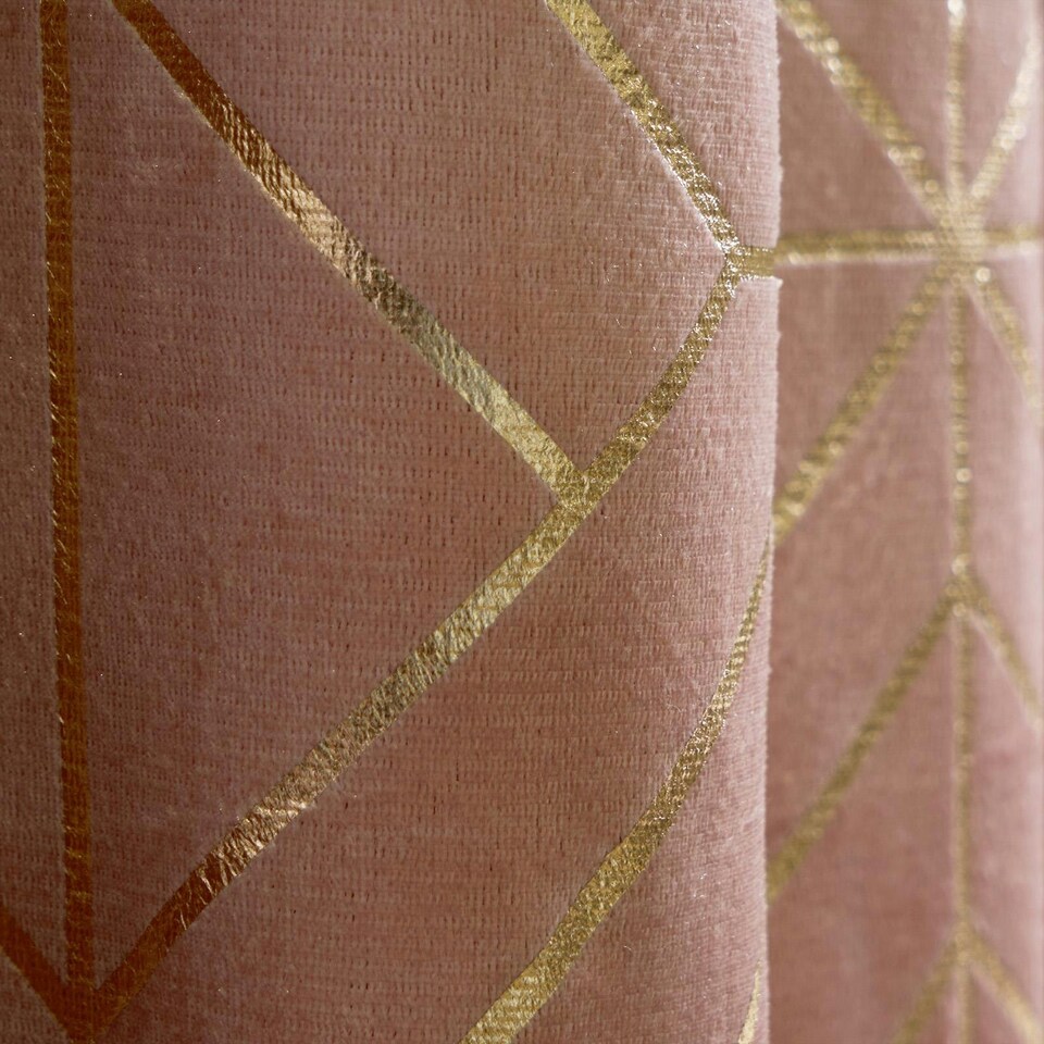 image 1 of OHS Metallic Geo Print Matte Velvet Blackout Eyelet Curtains, 46x72" - Blush Pink