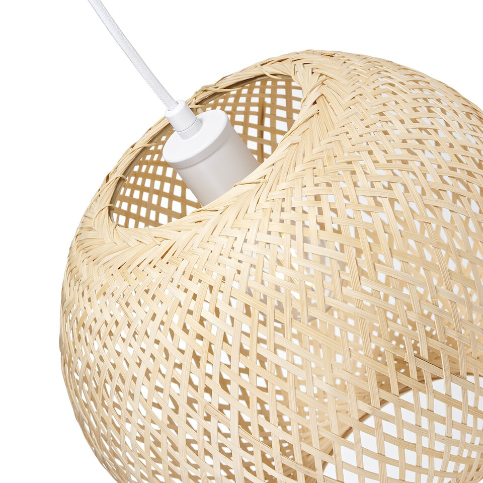 image 1 of Modern Spherical Cage Design Bamboo Strapping Pendant Lamp Shade | Brown