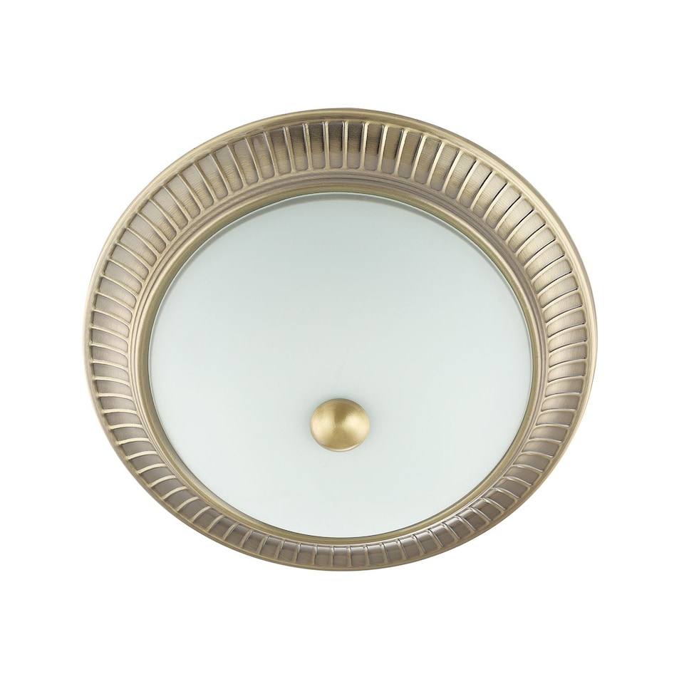 image 1 of Traditional Antique Brass Flush Ceiling Light Fitting with White Glass Diffuser | Gold | Antique Brass | 1