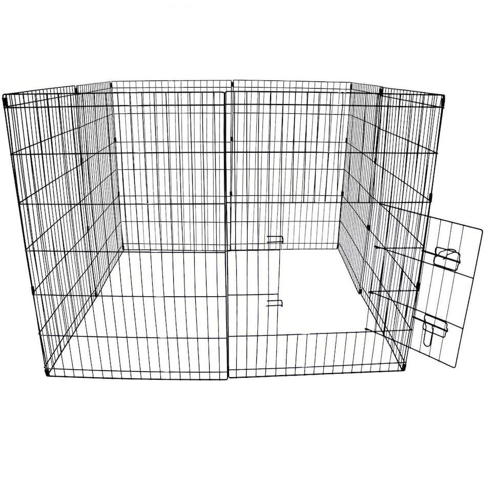 image 1 of Oypla 91cm Large Folding Pet Dog Rabbit Run Play Pen Cage Enclosure Fence Black
