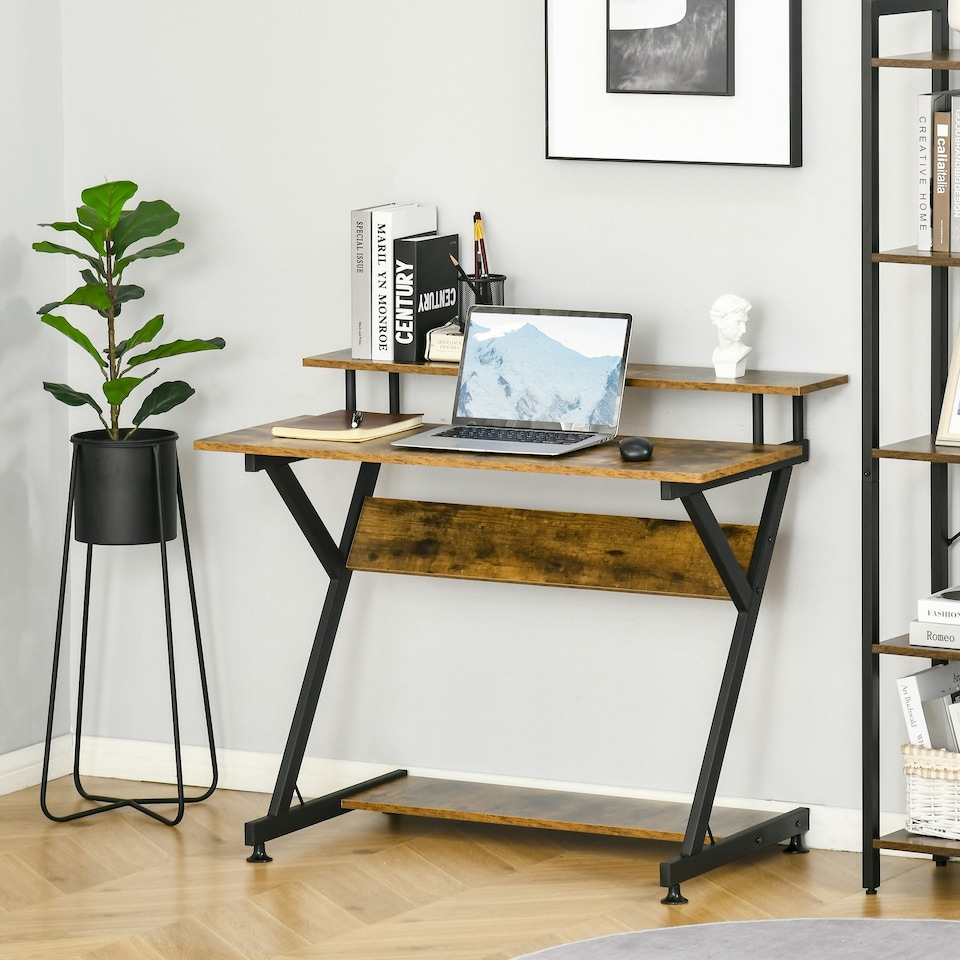 image 1 of HOMCOM Home Office Computer Desk w/ Storage, Gaming Writing Table, 100cm, Brown